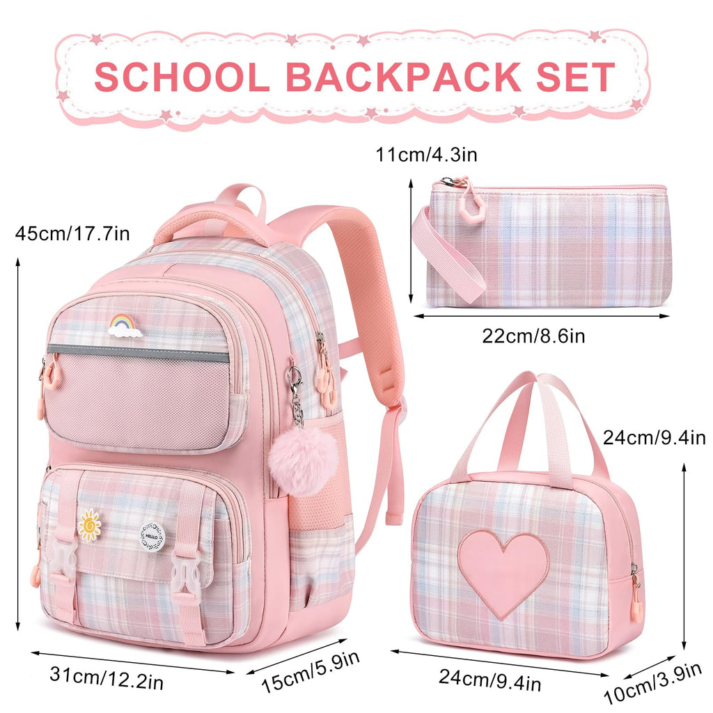 MOMUVO Girls Backpack with Lunch Box, Backpack and Lunch Box Set, Backpacks for Teen Girls Kindergarten Elementary Preschool Middle
