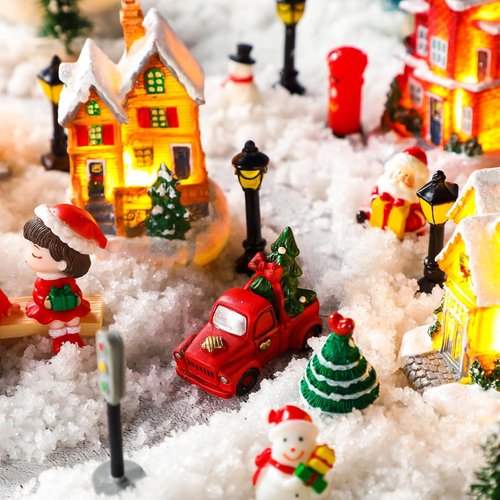 Kasyat 58 Pcs Christmas Village Set - Miniature LED Figurines & Houses for Winter Decor
