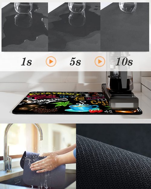 Safarsa Coffee Bar mat Accessories for Countertop Absorbent Hide Stain Rubber Backed Dish Drying Mats for Kitchen Counter Draining Pad Decor Gift(20x12in)