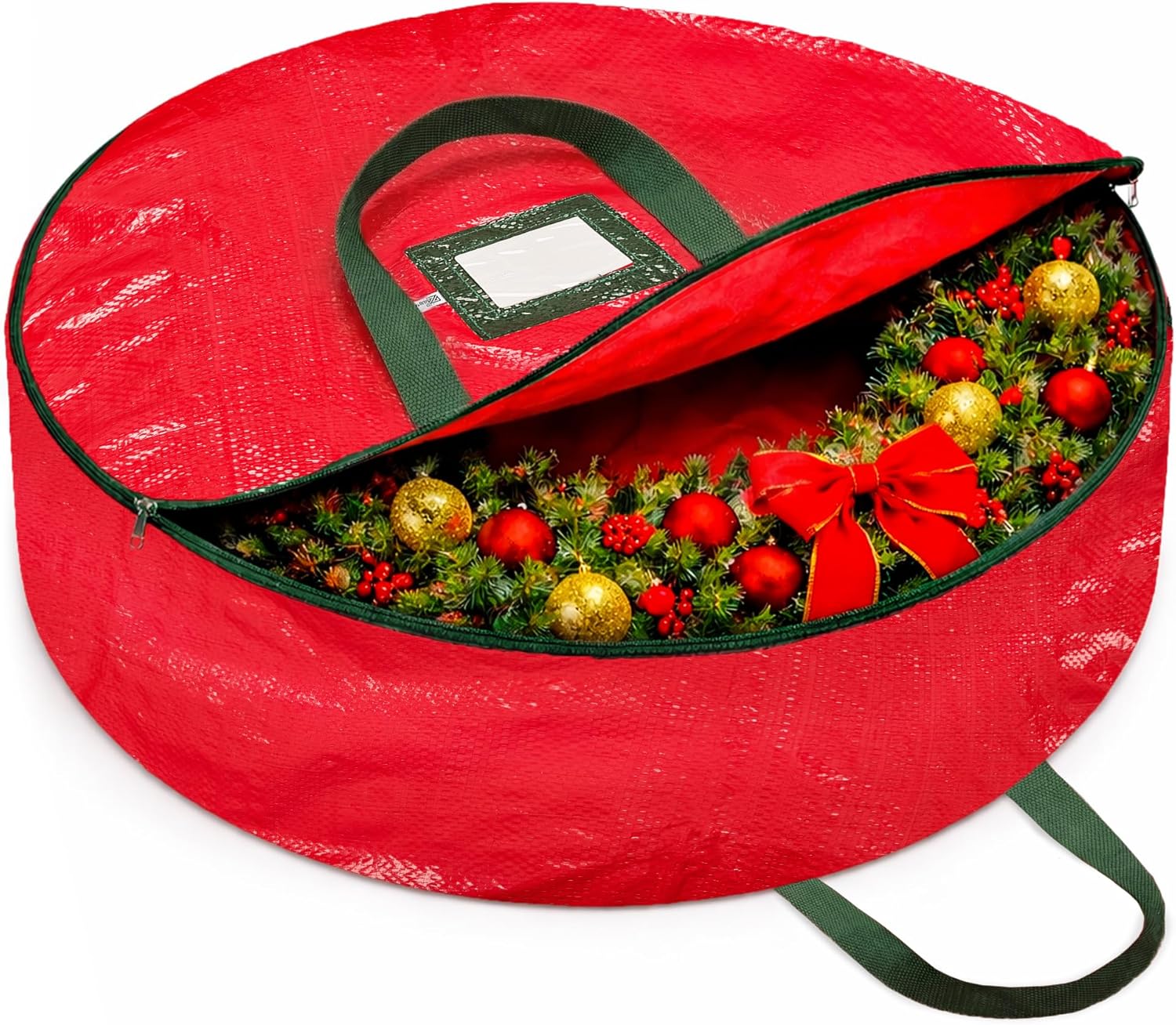 ZOBER Wreath Storage Bag - 36 Inch Durable Container for Artificial Wreaths - Red with Dual Zippers