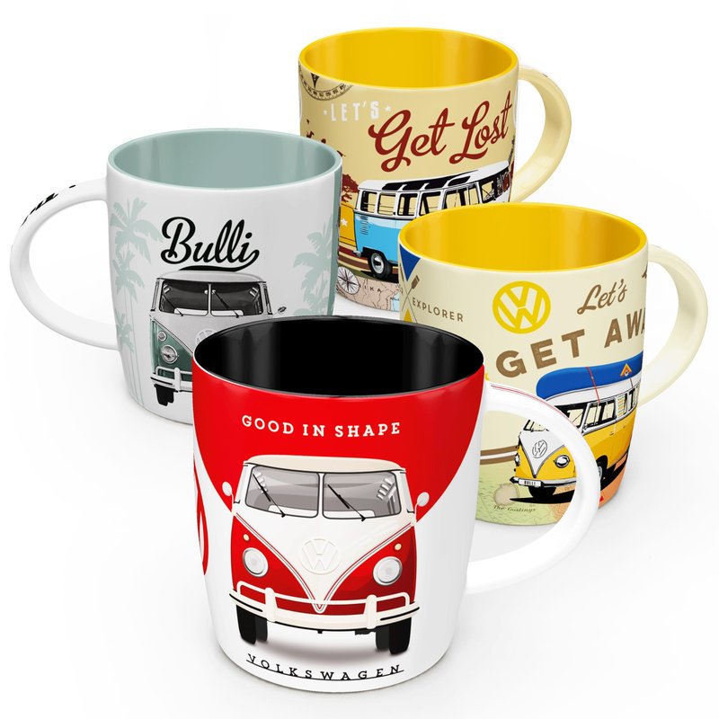 Nostalgic-Art Retro coffee mug, 11.2 oz, VW Bulli Set 4 (Set of 4) – VW Bus Gift idea, Official License Product (OLP), ceramic cup, vintage design