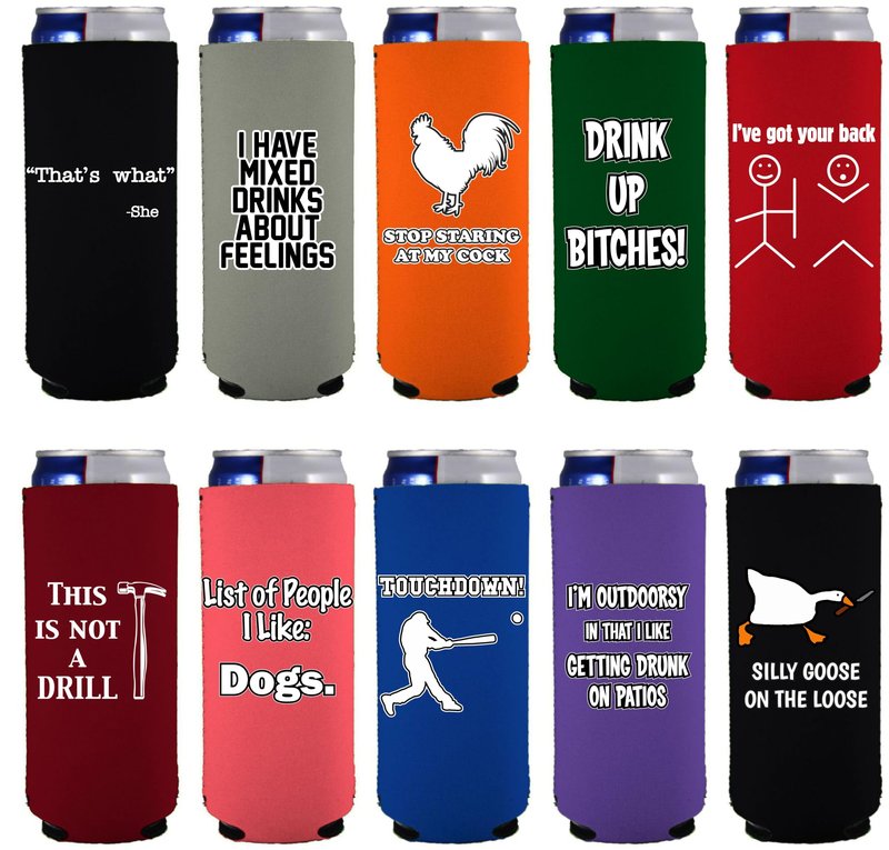 Funny Joke Slim Can Coolie Designs 10 Pack