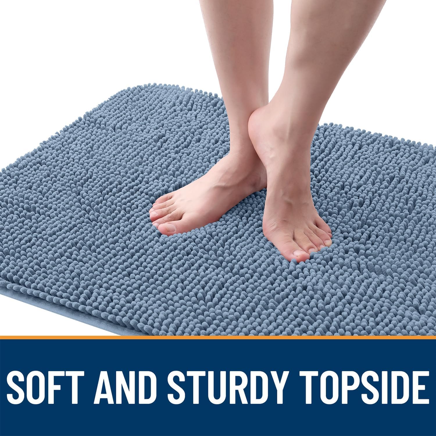OLANLY Dog Door Mat - Absorbent Non-Slip Chenille Mat for Muddy Paws | Quick Dry 24x16, Airy Blue