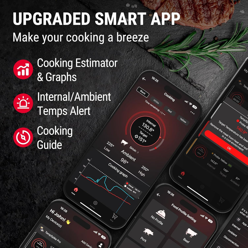 TempSpike Wireless Meat Thermometer - Digital BBQ Grill Thermometer with App, WiFi & Bluetooth, Waterproof Probes