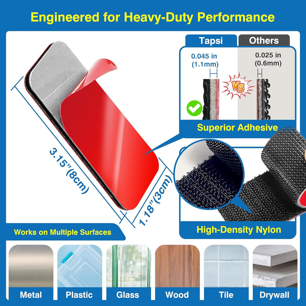 Skiennix Heavy-Duty Adhesive Hook and Loop Strips - 1.2" x 3.2" Waterproof & Heat-Resistant Fasteners for Strong Indoor/Outdoor Mounting