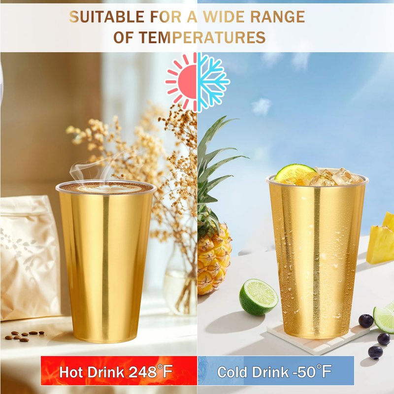 KesaPlan 50PCS Gold Plastic Cups, 16oz Disposable Plastic Tumblers for Party, Fancy Mirorred Golden Cups Bulk for Hot Cold Drinks, Disposable Drinking Glasses for Wedding Birthday Holiday Events