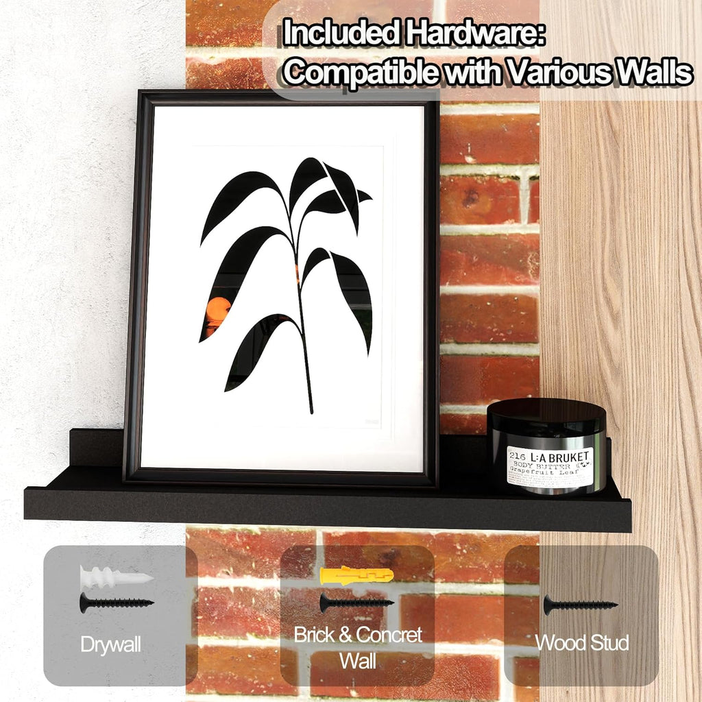 Skiennix Black Floating Shelves - Stylish Wall-Mounted Wood Storage for Home Decor | Set of 2, 14 Inches