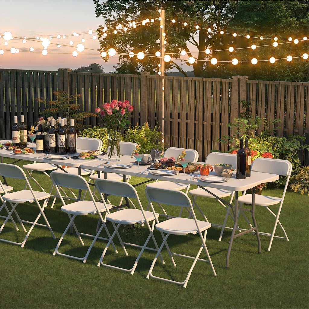 Skiennix 10-Pack White Folding Chairs - Lightweight, Portable Design | 350lb Capacity for Events & Parties