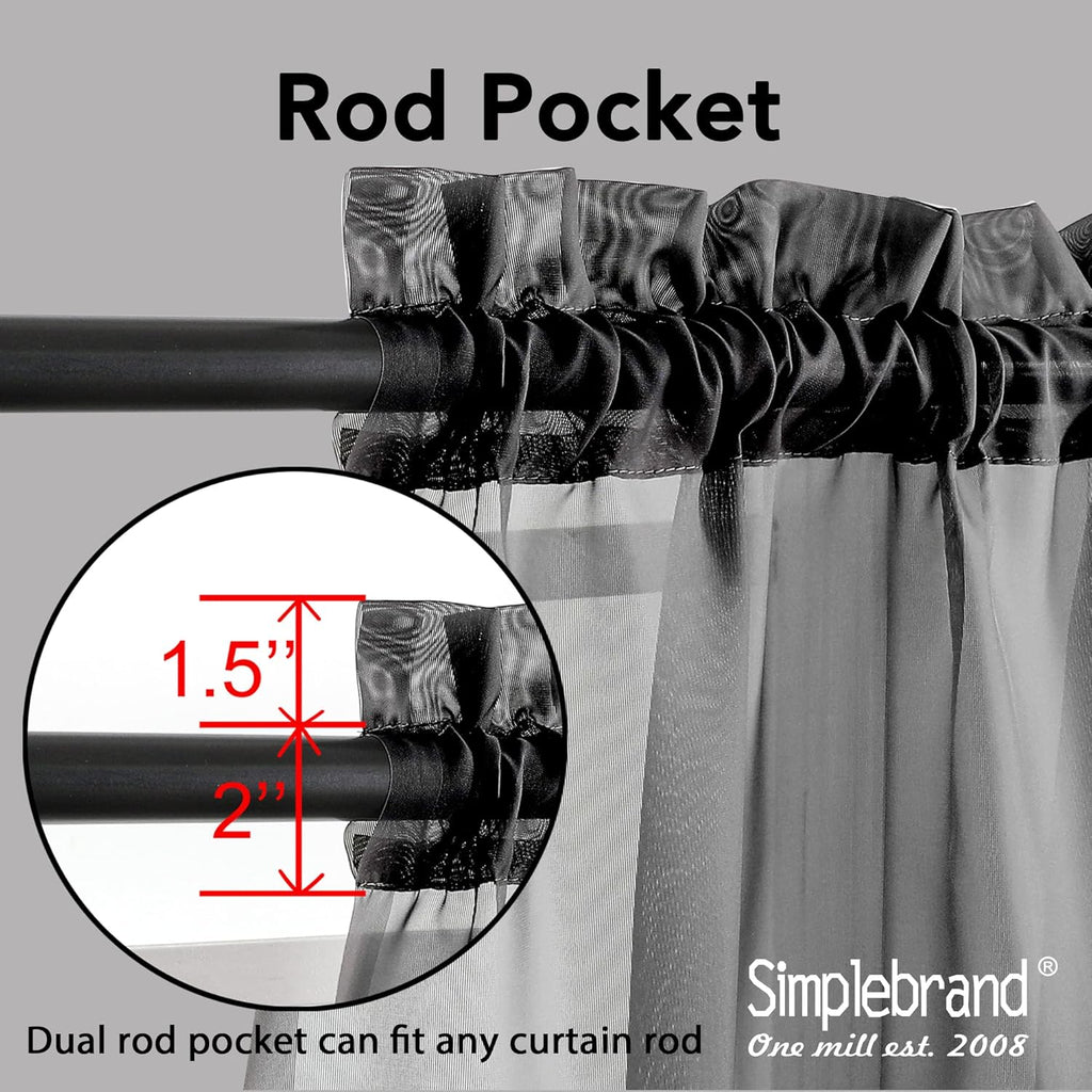 Simplebrand Black Sheer Curtains - Elegant Light Filtering Rod Pocket Panels | 84" Long, 42" W (Set of 2)