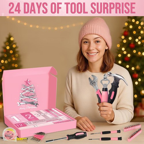 Household Tool Advent Calendar - 24-Day Pink Countdown for Women & Girls | Perfect DIY Gift for Christmas