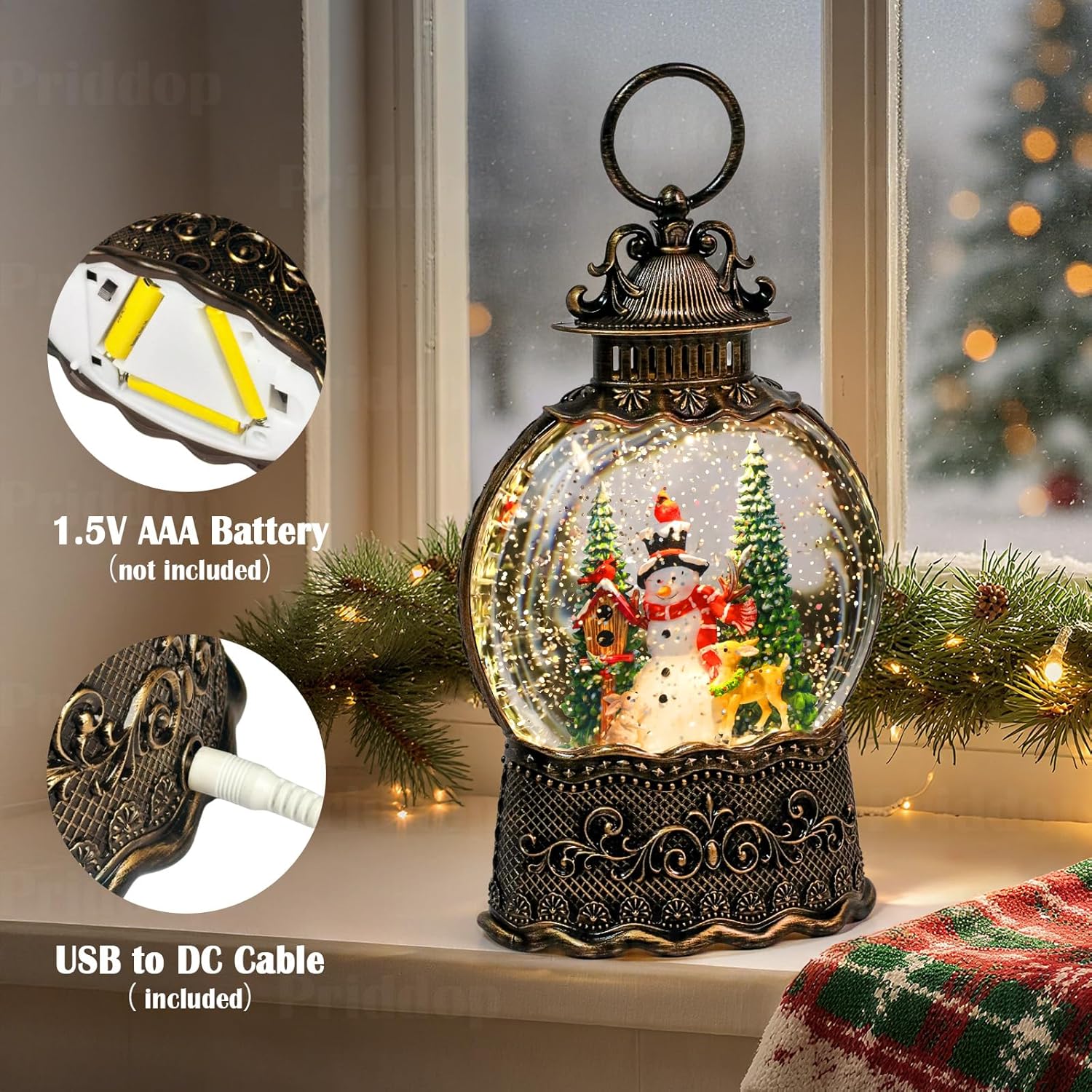 Priddop Snowman Snow Globe | Musical Christmas Decoration with Glitter Snowfall - 10.6 Inch