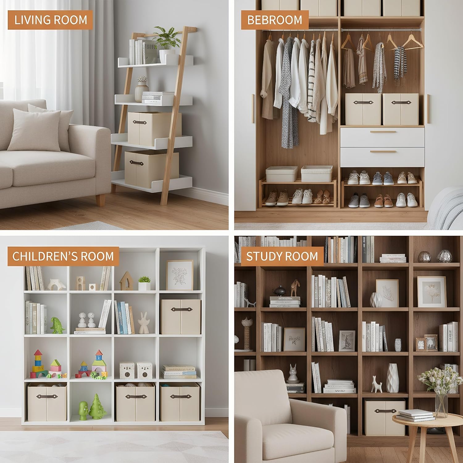 Skiennix Large Collapsible Storage Baskets - Decorative Fabric Closet Organizers | 14.9"x9.5", Creamy White