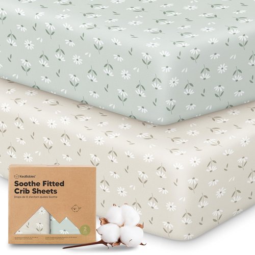KeaBabies Organic Crib Sheets - 2-Pack Fitted Jersey Cotton for Baby Beds | Soft, Breathable, Neutral Daisies 52x28