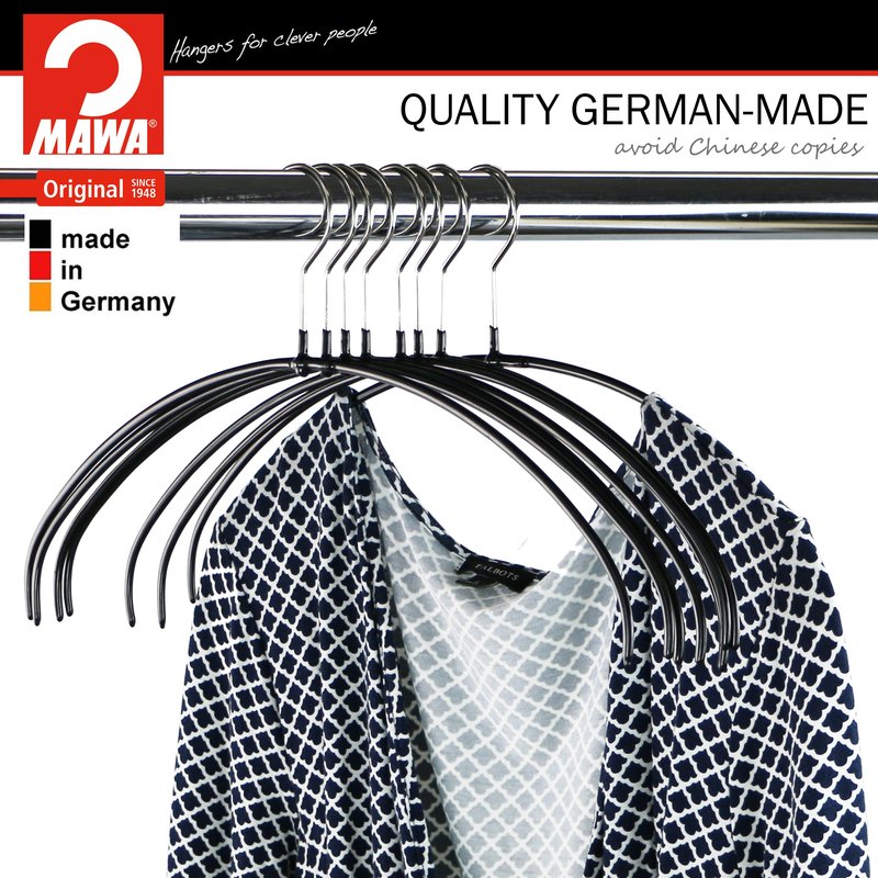 Mawa by Reston Lloyd, Euro Ultra-Thin Series, Non-Slip Space Saving Clothes Hanger, Style 40/PT for T-Shirts, Blouse, & Sun Dresses, Set of 20, Black