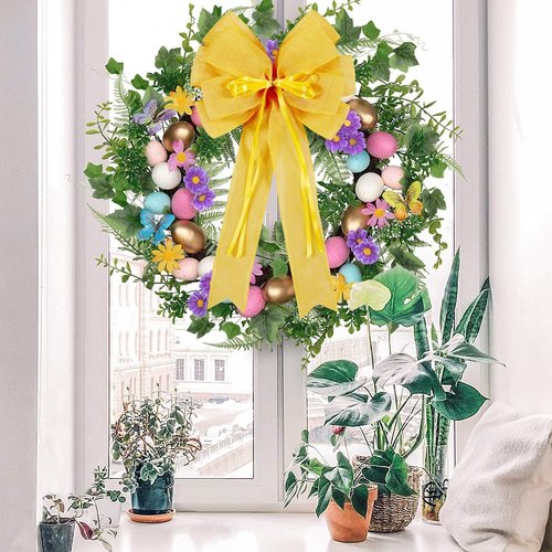 Hongsome Large Yellow Easter Wreath Bow Decor - Classic Glitter & Burlap Ribbon | Seasonal Tree Topper