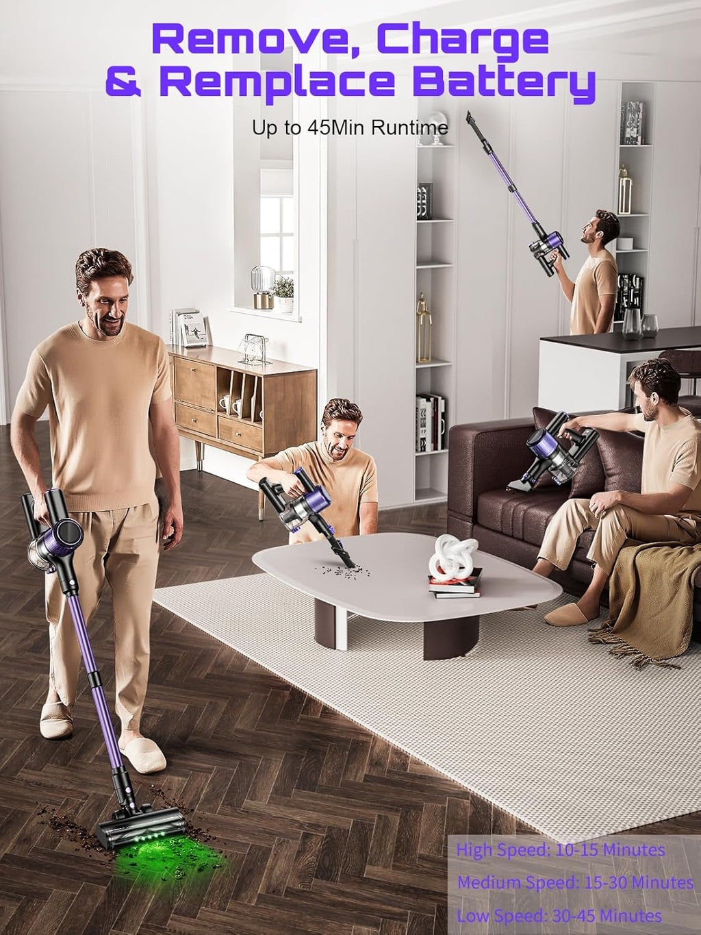 OIRFND Cordless Vacuum Cleaner - 10-in-1 Lightweight Stick Vacuum with Powerful Suction & LED Light | Ideal for Home & Carpets