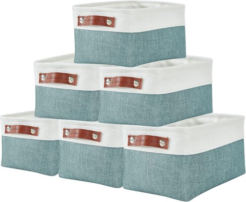 DECOMOMO Small Storage Baskets - Stylish Closet Organizers for Shelves | Teal & White, 6 Pack