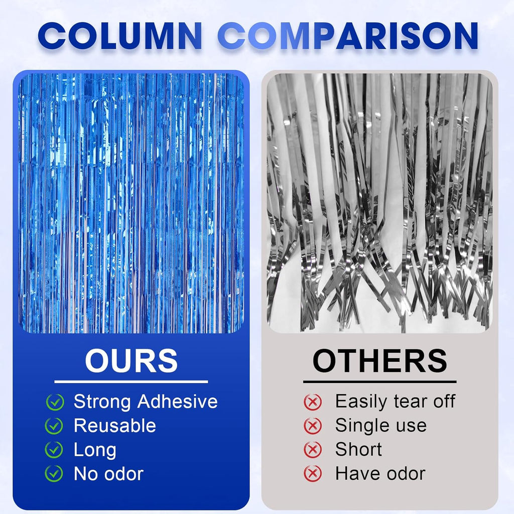 Voircoloria 3 Pack Laser Blue Foil Fringe Backdrop Curtains - 3.3 x 8.2 Ft Tinsel Streamers for Parties