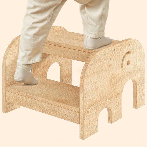 HOOBRO Kids Step Stool, Elephant-Shaped 2-Tier Step Stool for Kids, Wooden Potty Training Stool, Non-Slip Pads for Safety, Easy to Move for SNK, Bathroom, Kitchen, Bedroom, Natural NL04JD01