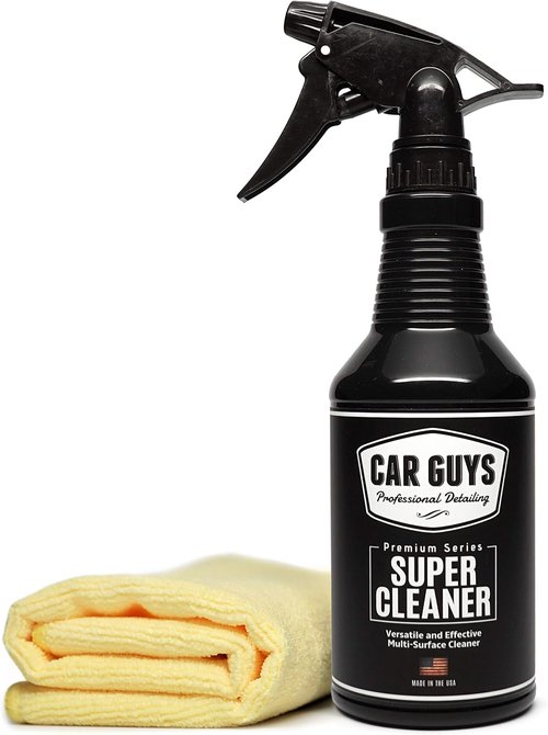 Car Guys Super Cleaner - Powerful Interior Cleaner for Leather & Fabric | 18 Oz Kit with Microfiber Towel