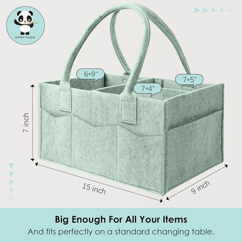 HIPHOP PANDA Diaper Caddy Organizer - Versatile Nursery & Car Storage Bin for Baby Essentials - Grey/Green Set