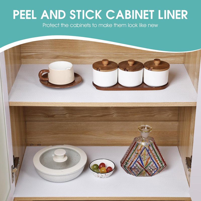 PABUSIOR Adhesive Cabinet Shelf Liner: Peel and Stick Non-Slip White Contact Paper - Waterproof Kitchen Drawer Liner for Pantry Shelves Bathroom Cupboard 15" W x 120" L