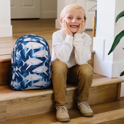 Wildkin 15-inch Kids Backpack Bundle with Two-Compartment Lunch Bag – Durable, Lightweight School & Travel Set for Kids - Sharks
