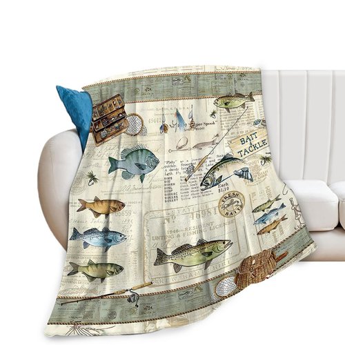 Fishing Blanket Gifts for Men and Kids - Soft Warm Cozy Fleece Throw for Adults - Fish Theme Couch Sofa Bed Cover 40"x50"