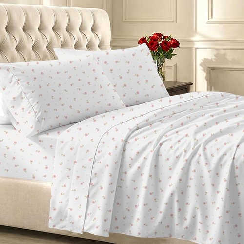 California Design Den Twin Bed Sheets Set - 100% Cotton, 400 Thread Count, Smooth Sateen Finish, Floral Design