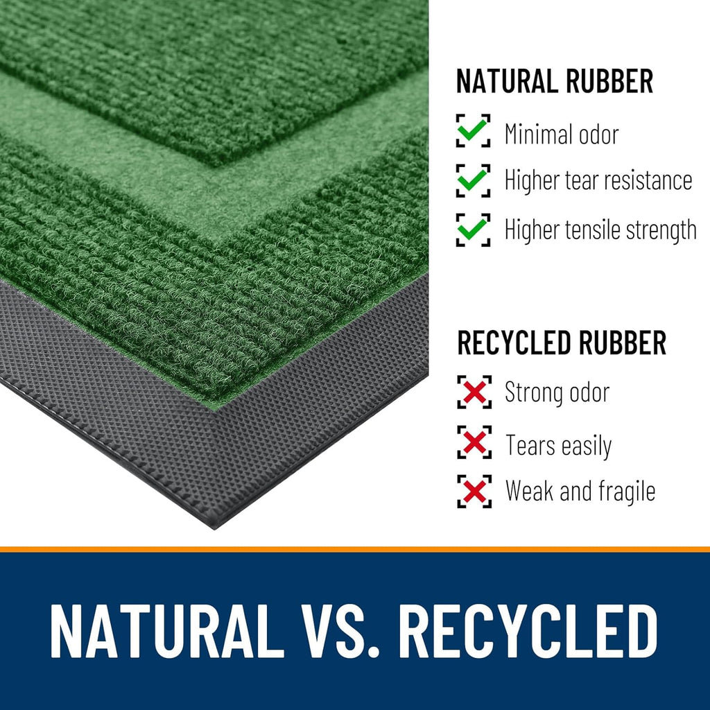 OLANLY Waterproof Front Door Mat - All-Season Indoor/Outdoor Doormat | Sturdy Natural Rubber, 71x47, Green