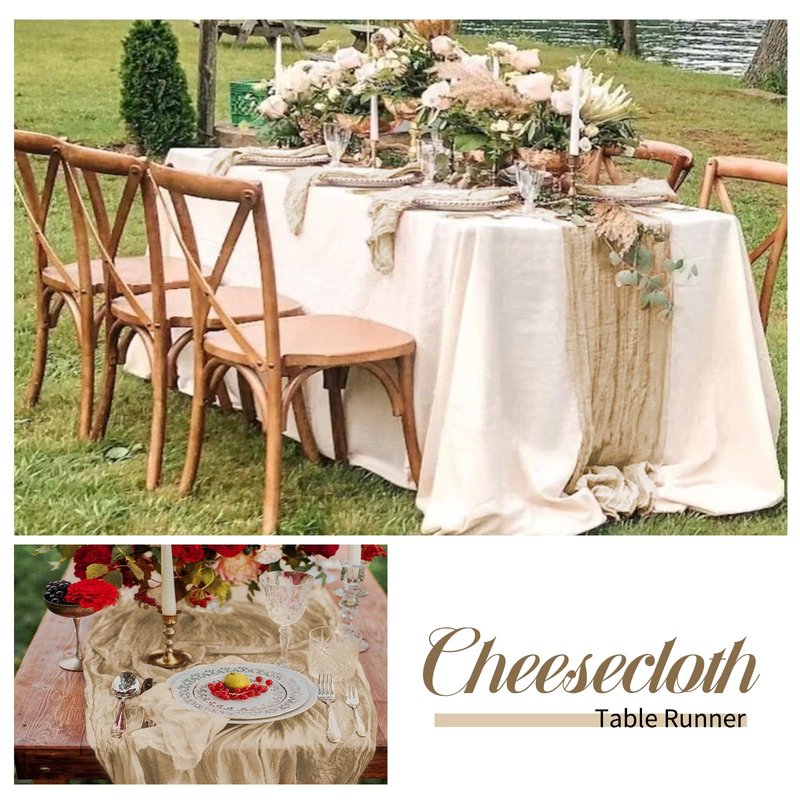 24 Packs Cheesecloth Table Runner,Brown Cheesecloth Table Runners 10Ft Gauze Boho Rustic Table Runners Cheese Cloth Long Table Runner for Wedding Bridal Shower Birthday Party Table Decor.(20x120 Inch)