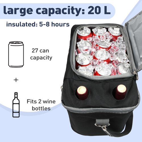 Tirrinia 20L Insulated Cooler Bag - Leakproof Outdoor Grocery Cooling Carrier, Large Travel & to-Go Food Containers, Wine Tote for Picnics, Camping, Parties