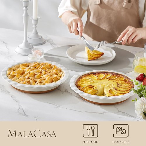 MALACASA Ceramic Pie Pan Set | 9-Inch Nonstick Deep Dish Quiche Baking Dish - Scratch-Resistant TARA Series
