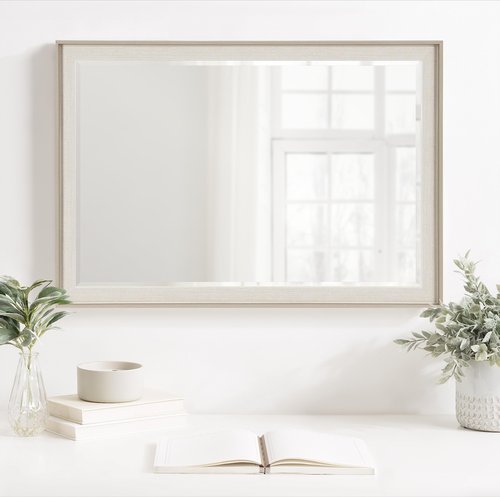 Kate and Laurel Kobert Transitional Rectangular Beveled Wall Mirror; 20 x 30; Tan; Framed Rectangle Vanity Mirror for Use as Bathroom Mirror for Over Sink or Refined Entryway Mirror