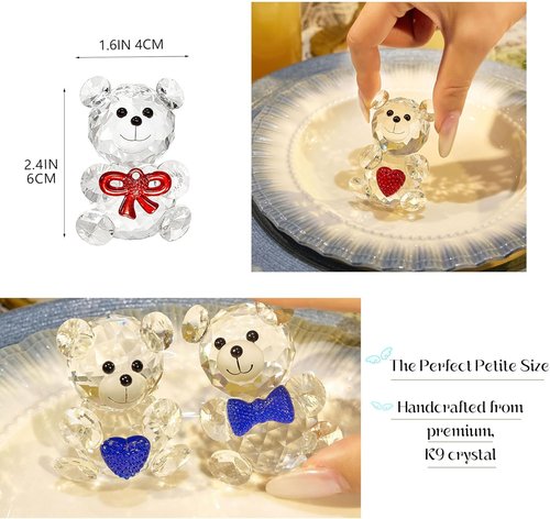 Crystal Bear Figurine Set by Skiennix - 6 Handcrafted Glass Animal Sculptures for Home Decor | 2.4” Tabletop Display