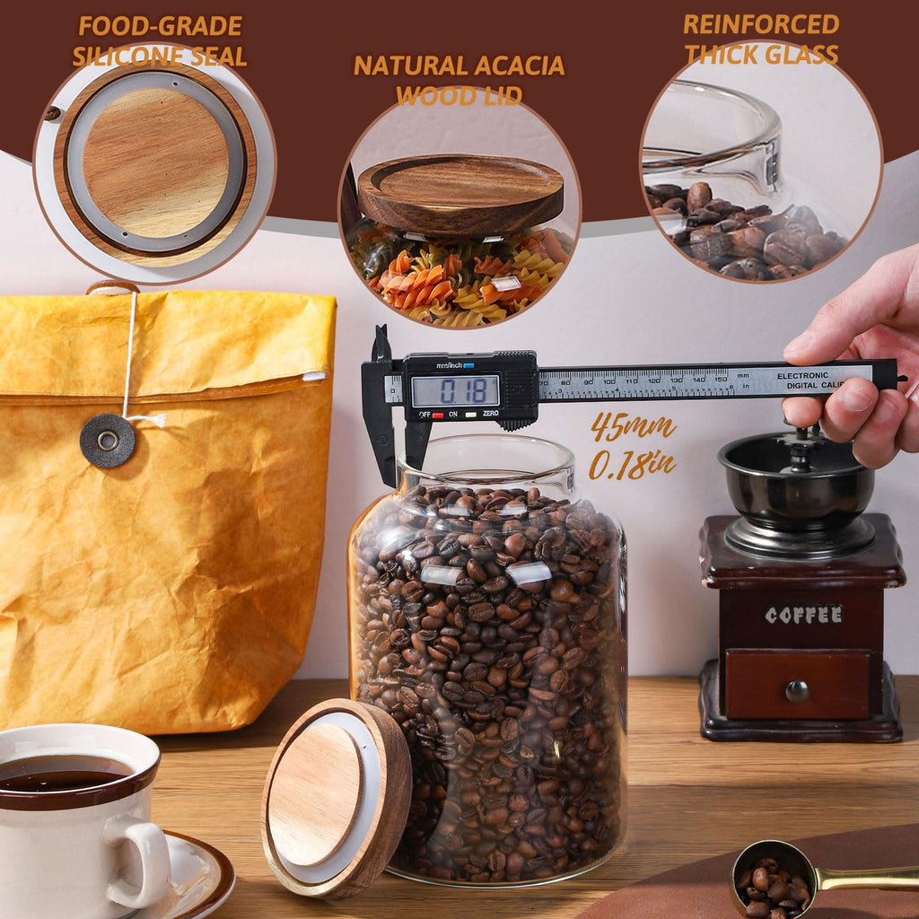 WHJY 2 pack 1/2 Gallon Glass Jars with Airtight Lids Transparent Clear Kitchen Canister for Pantry Organization Large Food Storage Containers for Coffee Flour Sugar Pasta