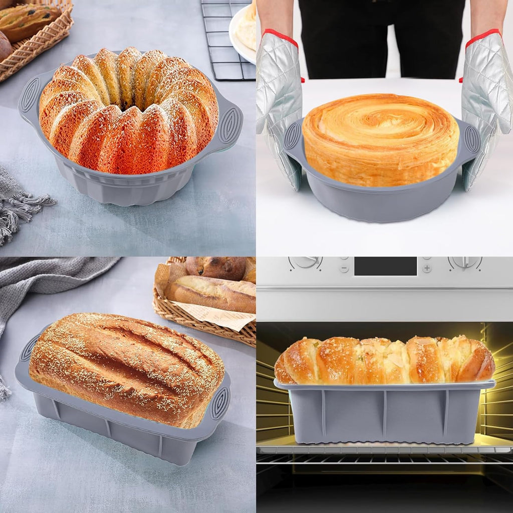 Skiennix 28 PCS Nonstick Silicone Baking Pans Set - Versatile Cake Molds & Muffin Pans | Light Grey