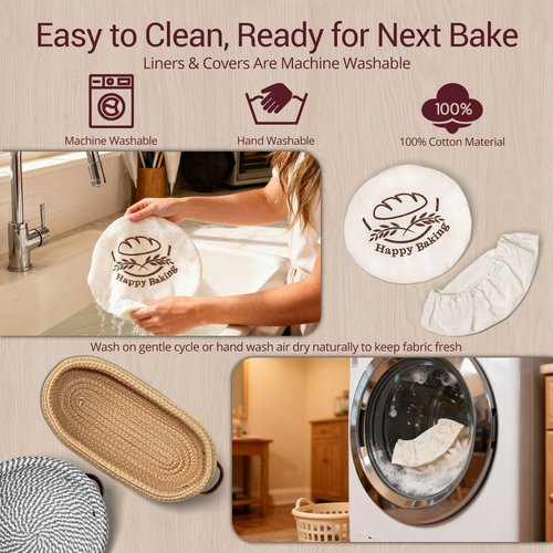 Banneton Sourdough Proofing Basket Set - Oval & Round with Liners | Cotton Rope Baking Supplies