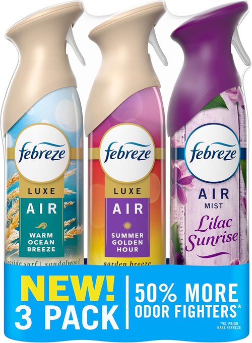 Febreze Air Mist | Odor-Fighting Room Spray Variety Pack | Lilac Sunrise, Warm Ocean Breeze, Summer Golden Hour | 8.1oz (Pack of 3)