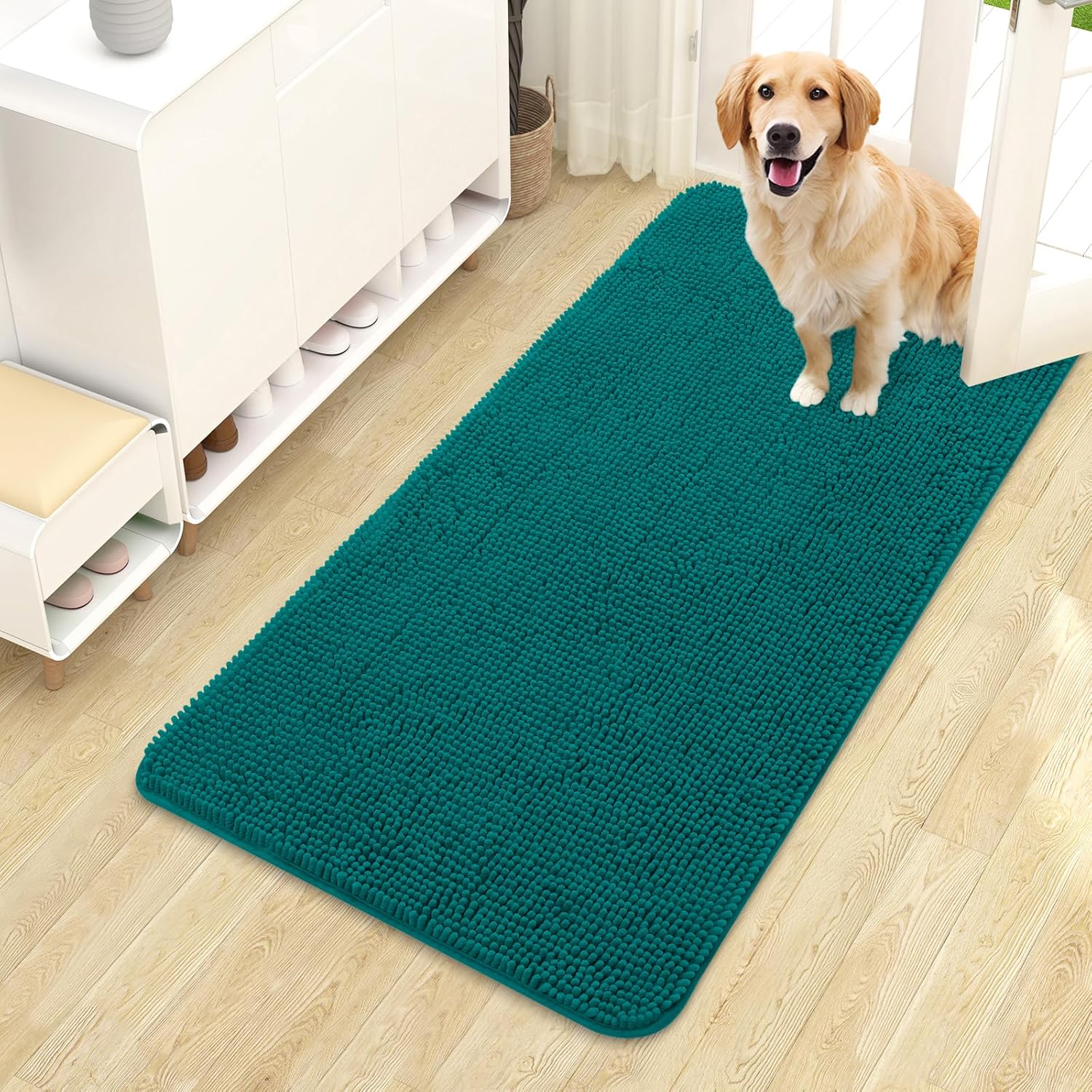 OLANLY Dog Door Mat - Absorbent Non-Slip Washable Doormat for Muddy Paws | 44x24, Lake Blue