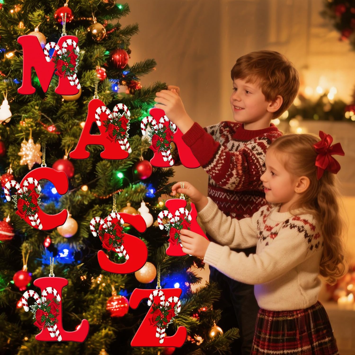 Skiennix 26 Letter Christmas Tree Ornaments - Personalized Hanging Alphabet Pendant | DIY Craft Gift (A)
