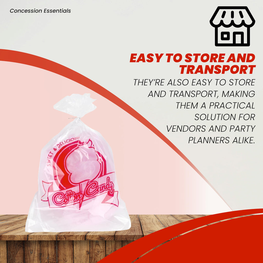 Concession Essentials Cotton Candy Bags-300CT with Twist Ties, 0.5" Height, 18" Width, 12" Length (Pack of 300)
