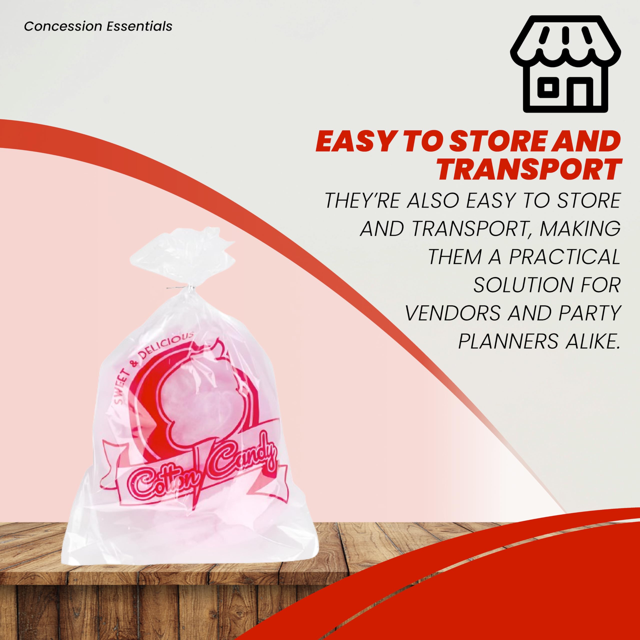 Concession Essentials Cotton Candy Bags-300CT with Twist Ties, 0.5" Height, 18" Width, 12" Length (Pack of 300)
