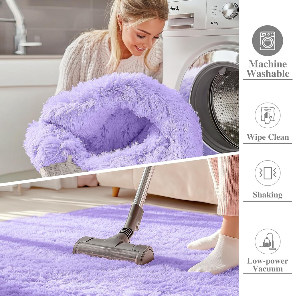 OLANLY Runner Rugs - Soft, Machine Washable Shaggy Carpet for Hallway & Bedroom | Light Purple 2x6 ft