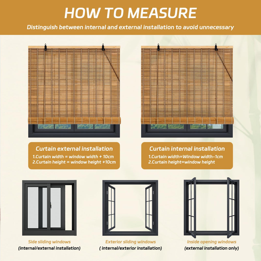 Bamboo Roller Shade, 60" W x 72" L Outdoor Blinds for Porch Privacy & Sun Protection Natural Roman Style