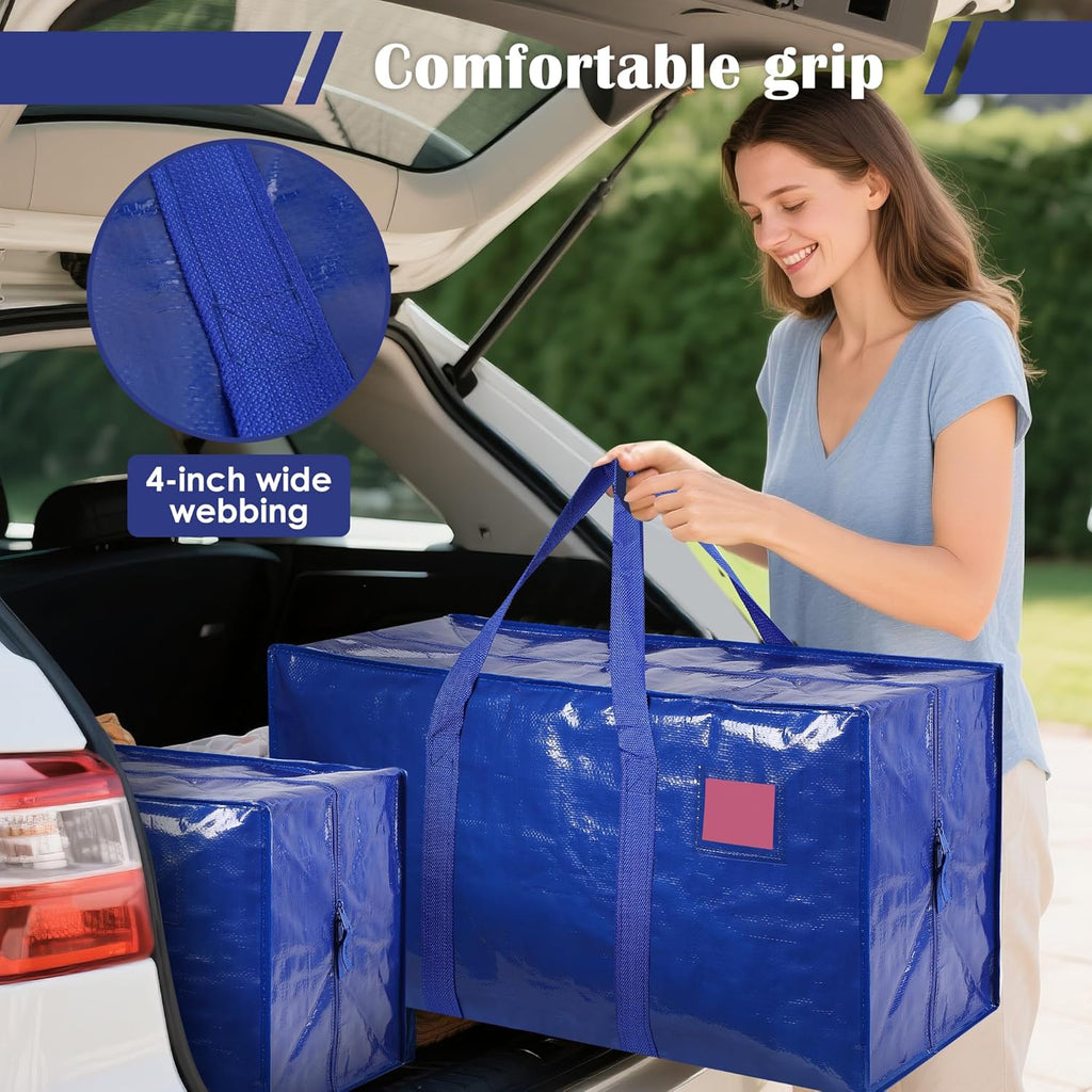 Skiennix 6 Pack Moving Bags - Extra Large 93L Heavy Duty Waterproof Storage Totes | Blue for College Dorm & Home Organization