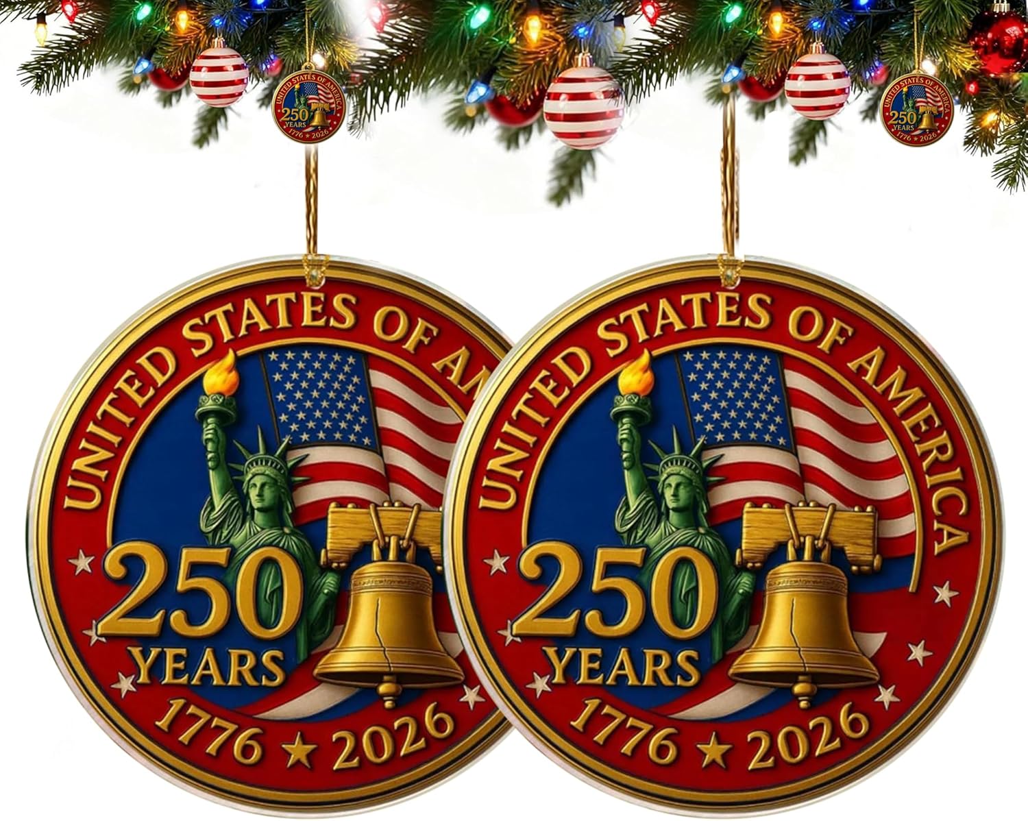 USA 250th Anniversary Ornament Set - 2D Acrylic Patriotic Decor | Perfect 4th of July Gift