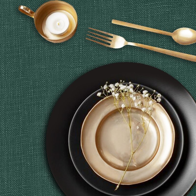 ASHLEY MADDEN Green Linen Tablecloth 60 x 90 | 100% Pure Linen Table Cloth | Perfect Table Linens for Christmas, Thanksgiving, Parties, Everyday | Linen Rectangular Tablecloth