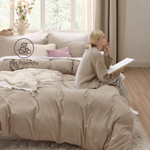 Bedsure King Duvet Cover Set - Oversized Light Brown 3-Piece Soft Prewashed Cotton-Like Polyester, 120x98 Inches with Zipper Closure & 2 Pillow Shams