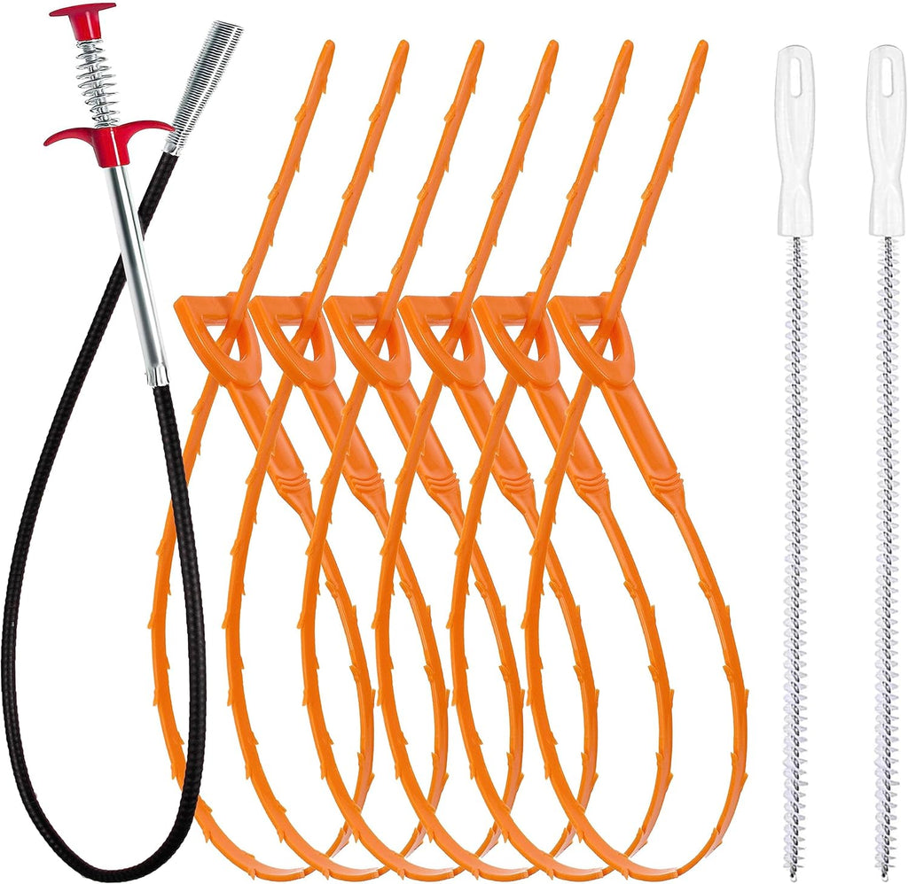 Skiennix Drain Clog Remover Set - 35.5-Inch & 25-Inch Snake Tools with 6 Hair Catchers & 2 Brushes | 9-Piece Cleaning Kit for Toilets, Sinks & Tubs
